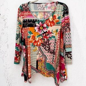 Spense Multicolor Floral Patchwork Blouse Size XL